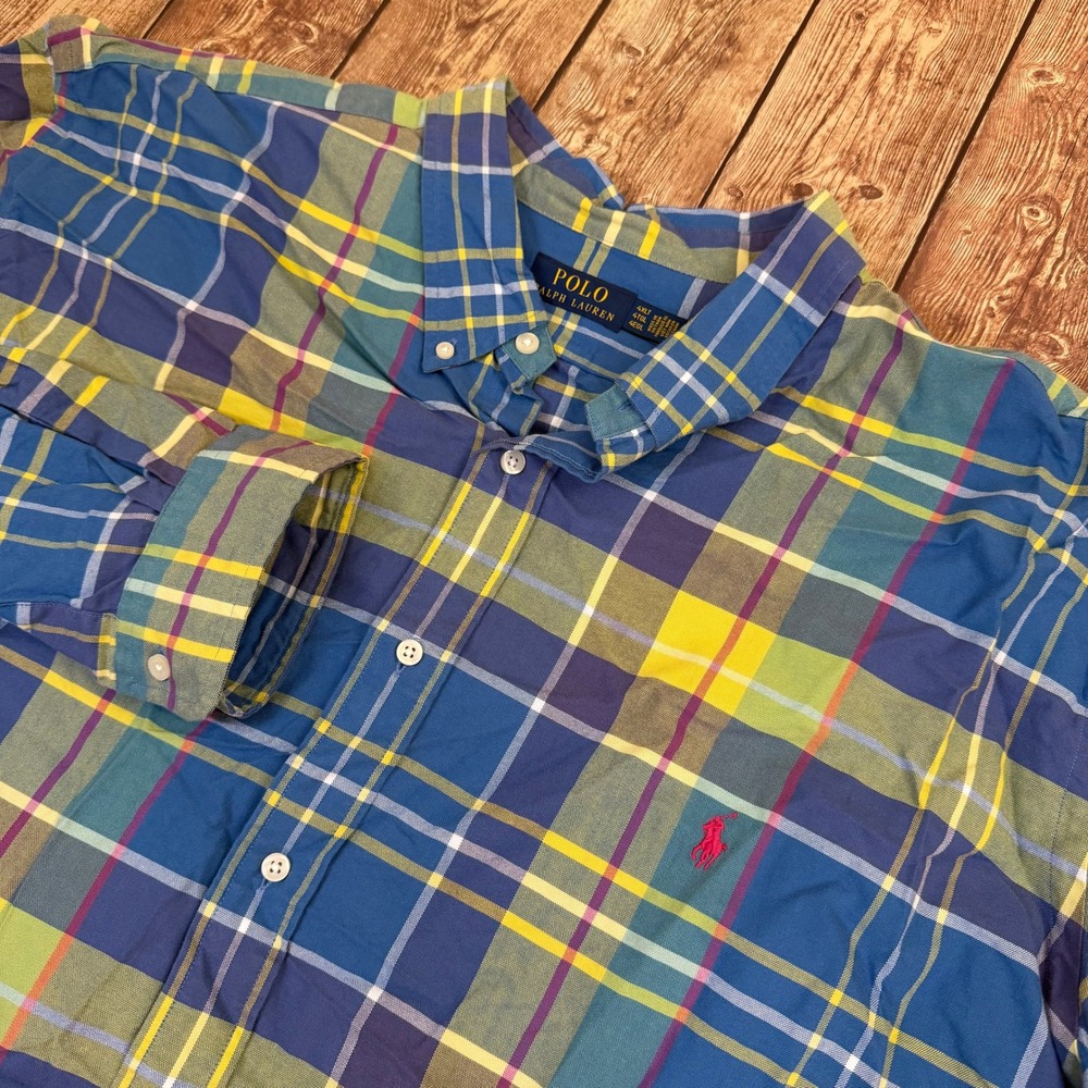 Polo Ralph Lauren Classics Shirt Mens 4XLT Blue Yellow Plaid Button Down NWT